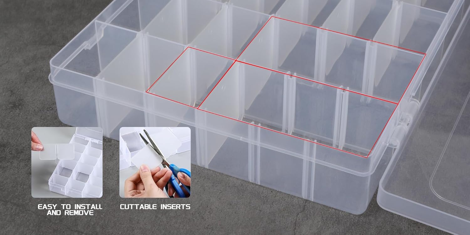 2Pcs Clear Visible Plastic Storage Box- Rectangular Storage Box, Suitable For Beads, Screws Hardware Accessories Organizer Box Art DIY, Crafts, Jewelry, Fishing Tackle, With Label Stickers (24Grids ) - Image 3