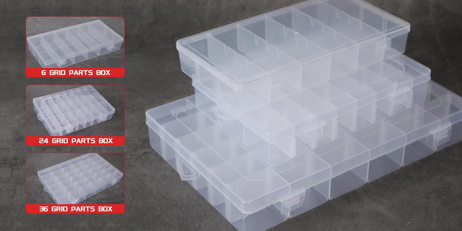 2Pcs Clear Visible Plastic Storage Box- Rectangular Storage Box, Suitable For Beads, Screws Hardware Accessories Organizer Box Art DIY, Crafts, Jewelry, Fishing Tackle, With Label Stickers (24Grids ) - Image 4