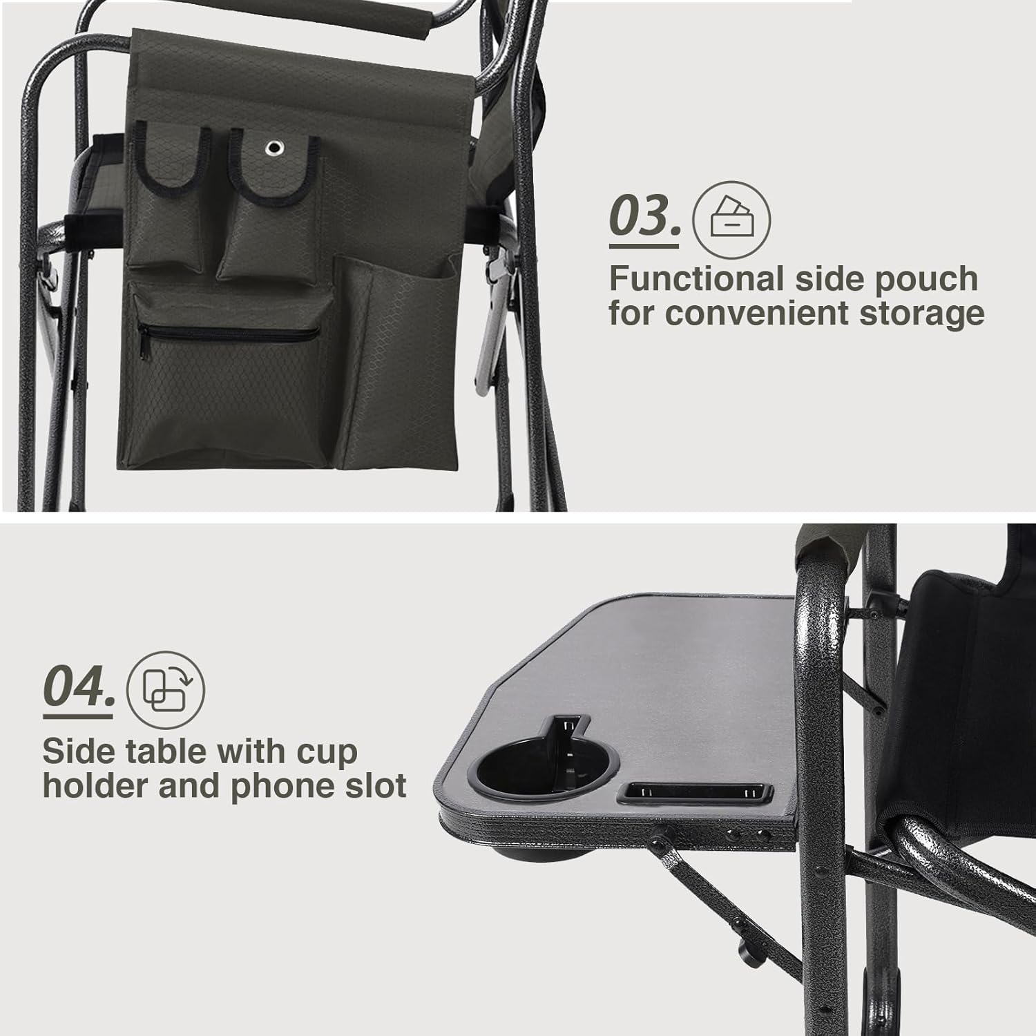 EVER ADVANCED Lightweight Folding Directors Chairs Outdoor, Aluminum Camping Chair with Side Table and Storage Pouch, Heavy Duty Supports 350LBS - Image 6