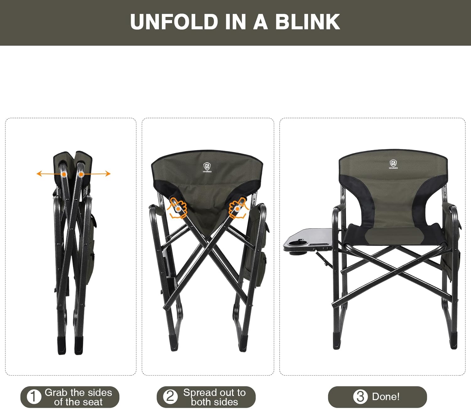 EVER ADVANCED Lightweight Folding Directors Chairs Outdoor, Aluminum Camping Chair with Side Table and Storage Pouch, Heavy Duty Supports 350LBS - Image 9