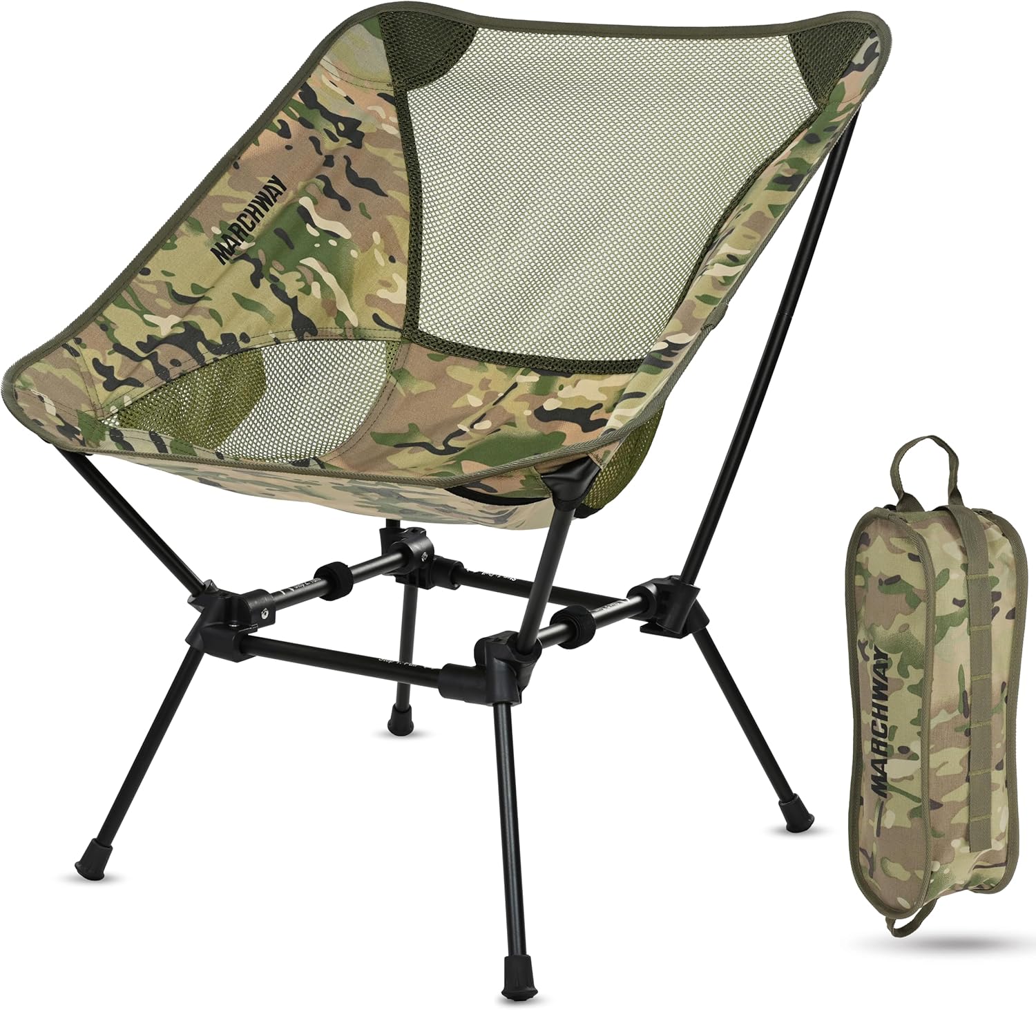 MARCHWAY Ultralight Folding Camping Chair, Heavy Duty Portable Compact for Outdoor Camp, Travel, Beach, Picnic, Festival, Hiking, Lightweight Backpacking (Camo)