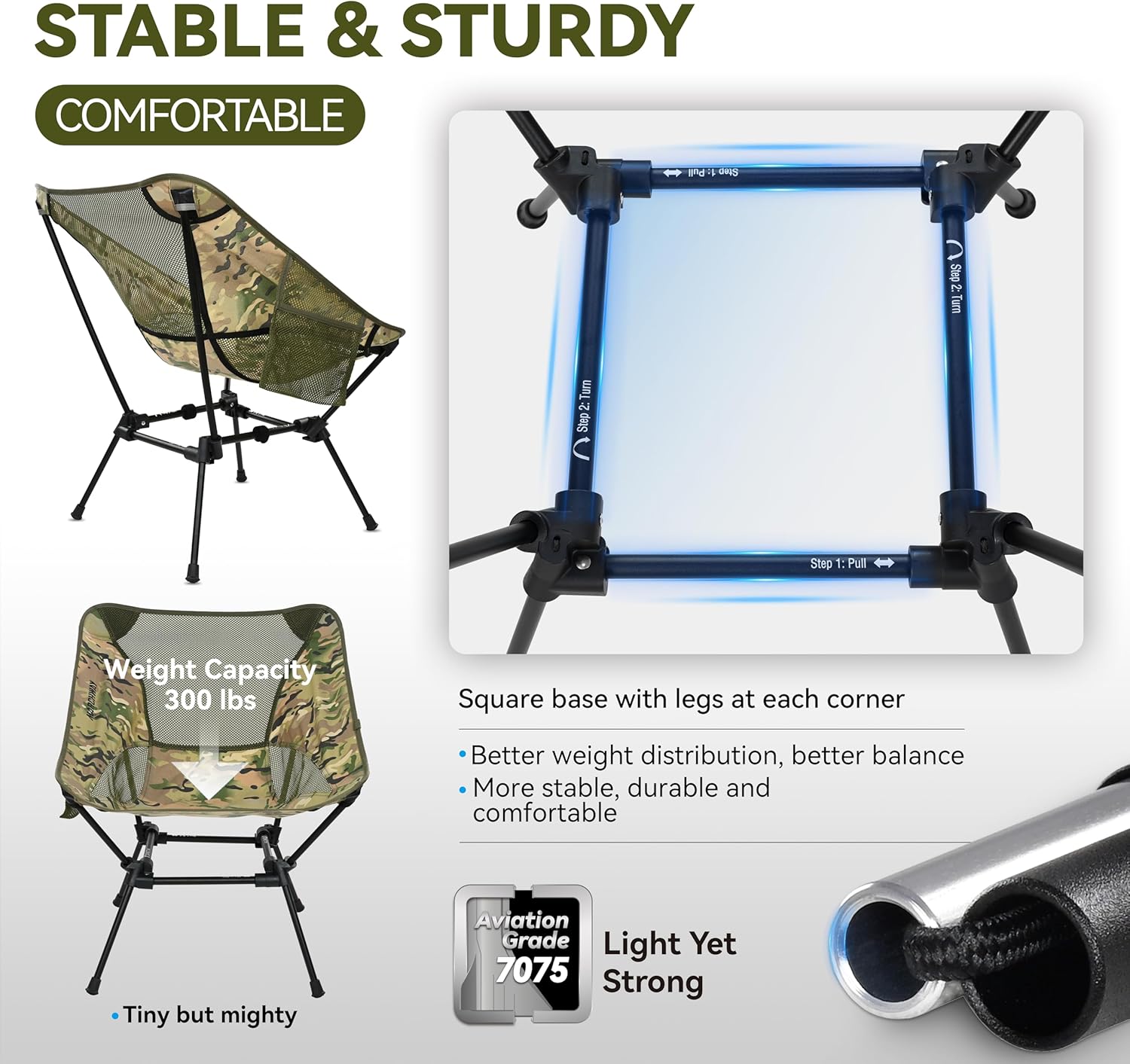 MARCHWAY Ultralight Folding Camping Chair, Heavy Duty Portable Compact for Outdoor Camp, Travel, Beach, Picnic, Festival, Hiking, Lightweight Backpacking (Camo) - Image 4